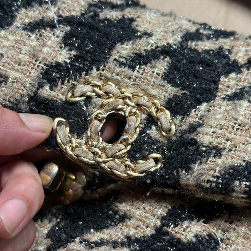 CC 19 Beige & Black Houndstooth Tweed Shoulder Bag LUXURY PURSE - Picture 4 of 16